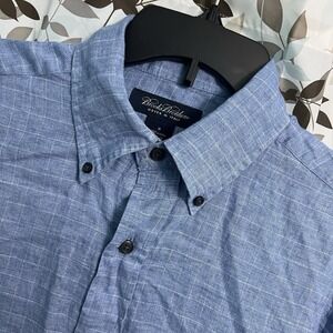 Brooks Brothers Woven in Italy Linen Button Down Shirt Green Plaid Size M